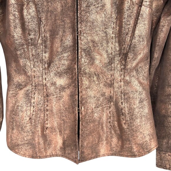 Roper Vintage Leather Jacket Brown Bronze Metallic Full Zip Size Small - Picture 9 of 16
